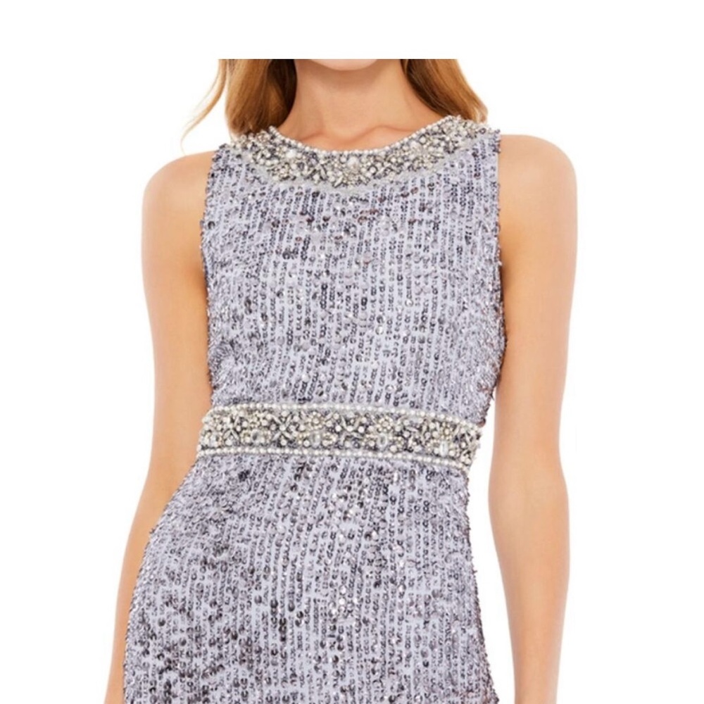 Mac Duggal Silver Sleeveless Midi Dress - Picture 8 of 10